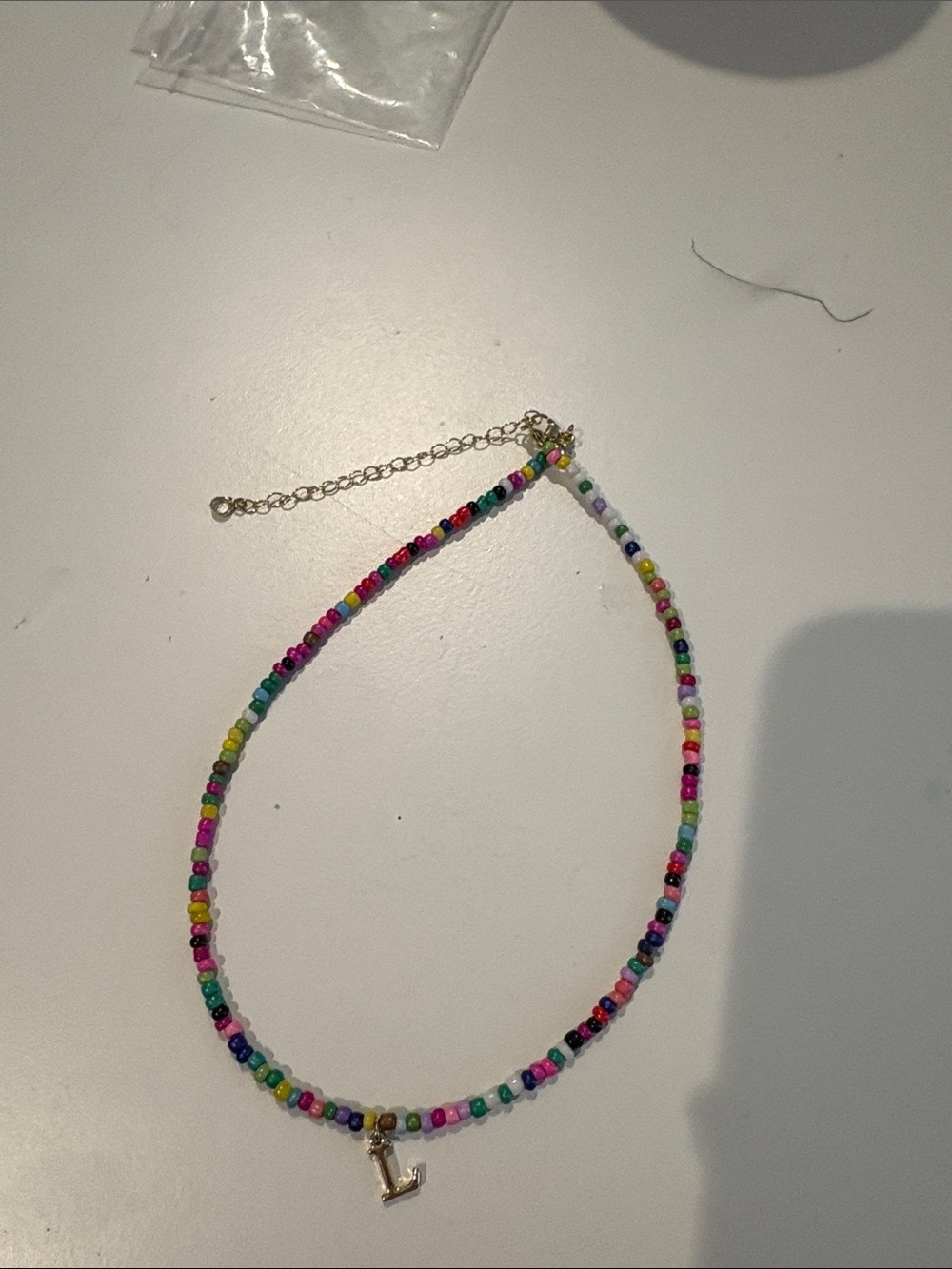 Colorful Seed Bead Choker Necklace with 'L' Charm
